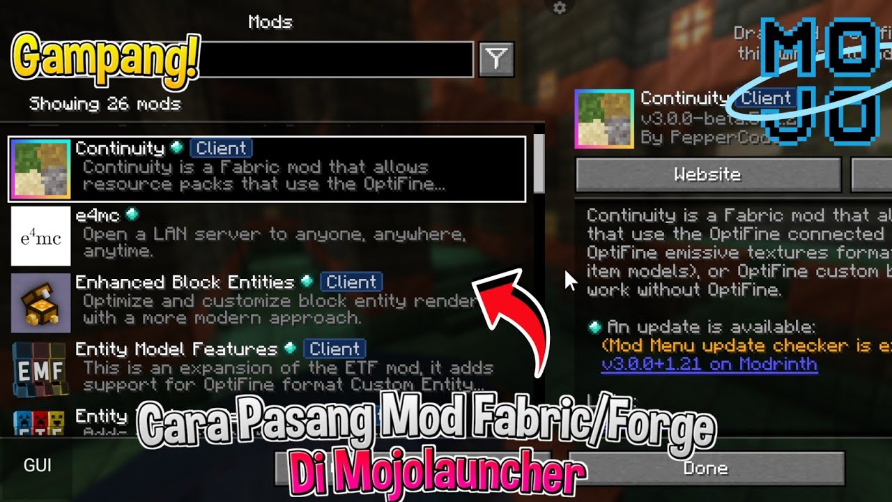 TUTORIAL PASANG MOD FABRIC/FORGE DI MOJOLAUNCHER! GAMPANG BANGET