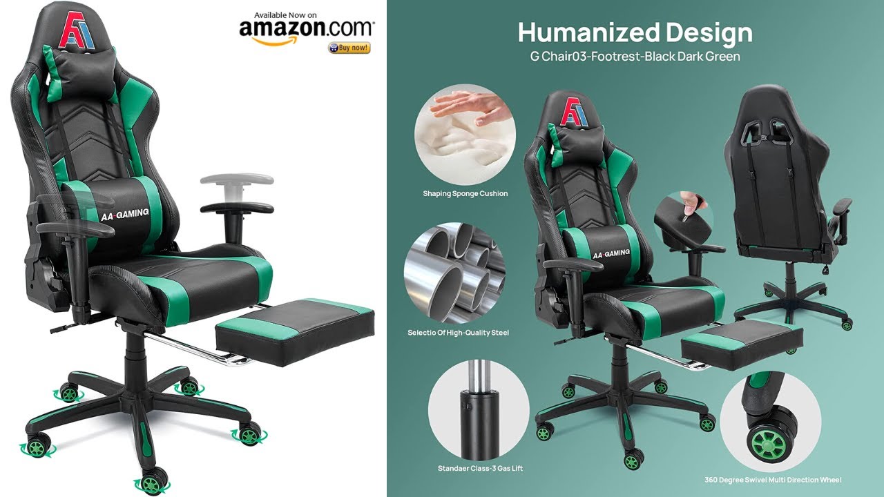 AA Products Gaming Chair High Back Ergonomic Computer Racing Chair Adjustable Gamer Chair / Footrest