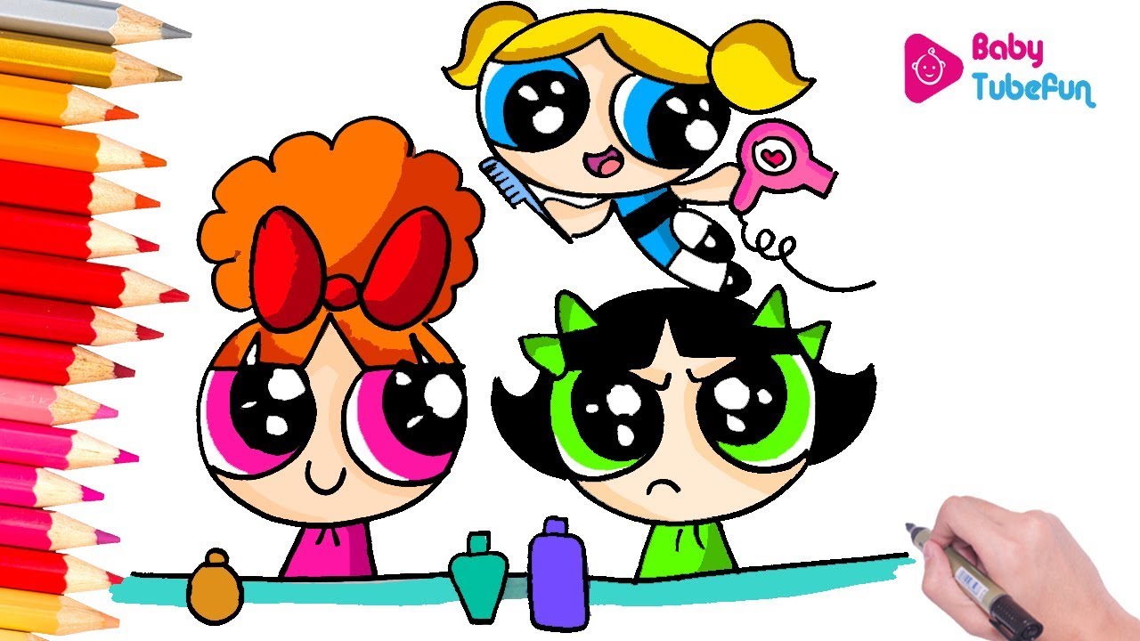 Coloring Powerpuff Girls Rowdyruff Boys Brick Boomer Butch Blossom Bubbles surprise eggs