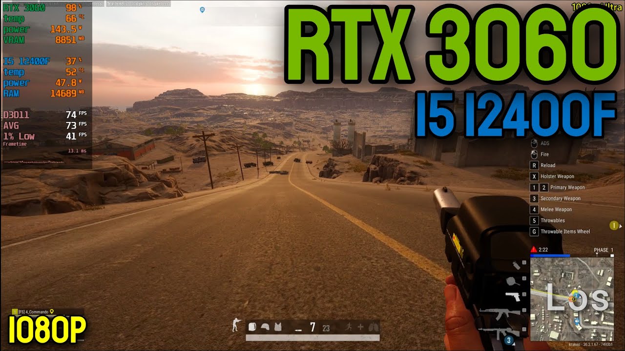 RTX 3060 12GB + I5 12400F - Pubg - 1080p - All Settings