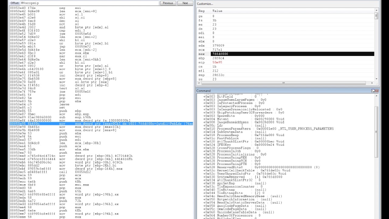 Exploring PEB with WinDbg