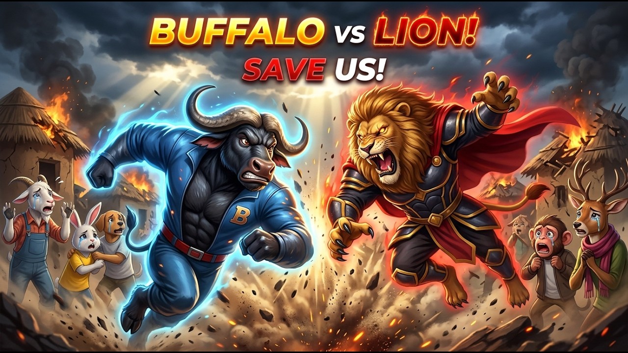 Buffalo Hero Stops Lion Villain Attack! 🐃🦁🔥 | Epic Rescue Adventure for Kids | 3D Cartoon Animals