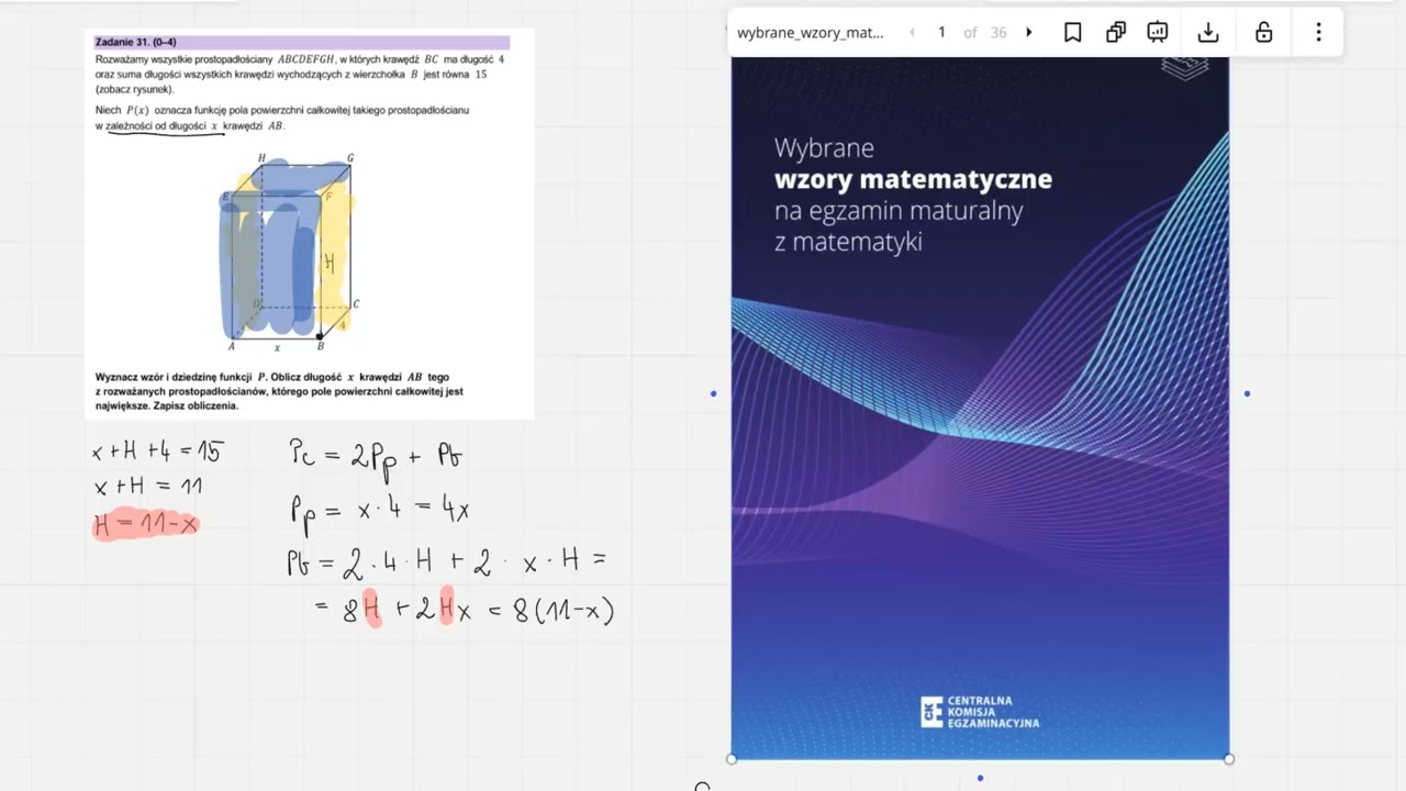 31. Rozważamy wszystkie prostopadłościany 𝐴𝐵𝐶𝐷𝐸𝐹𝐺𝐻, w których krawędź 𝐵𝐶 ma długość 4...