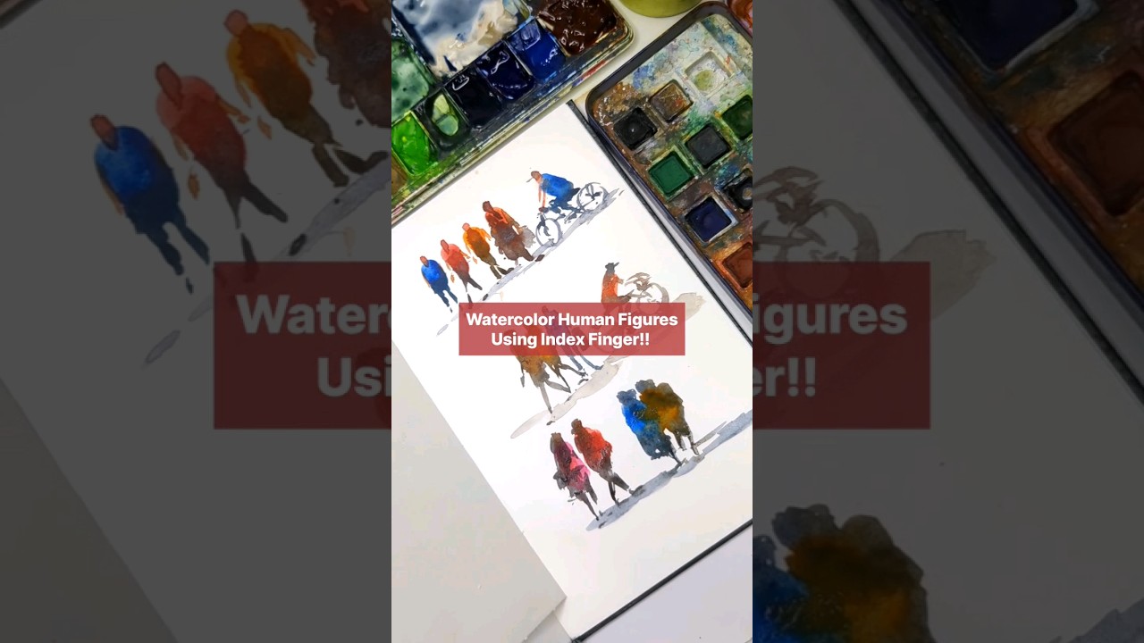 Watercolor Human Figures Using Index Finger | Watercolor Tips | Watercolour Tutorial #watercolor