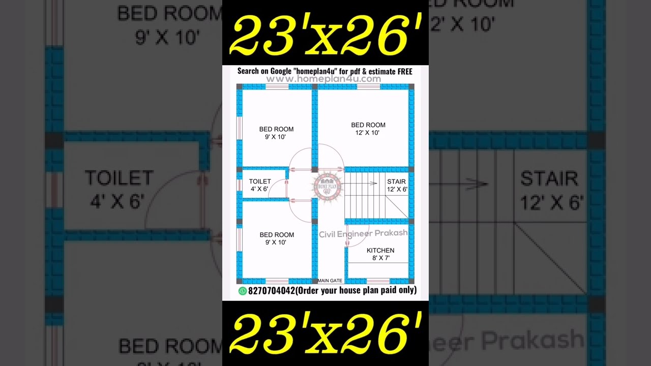23 x 26 House Plan Design with 3 Bhk #shorts #ytshorts