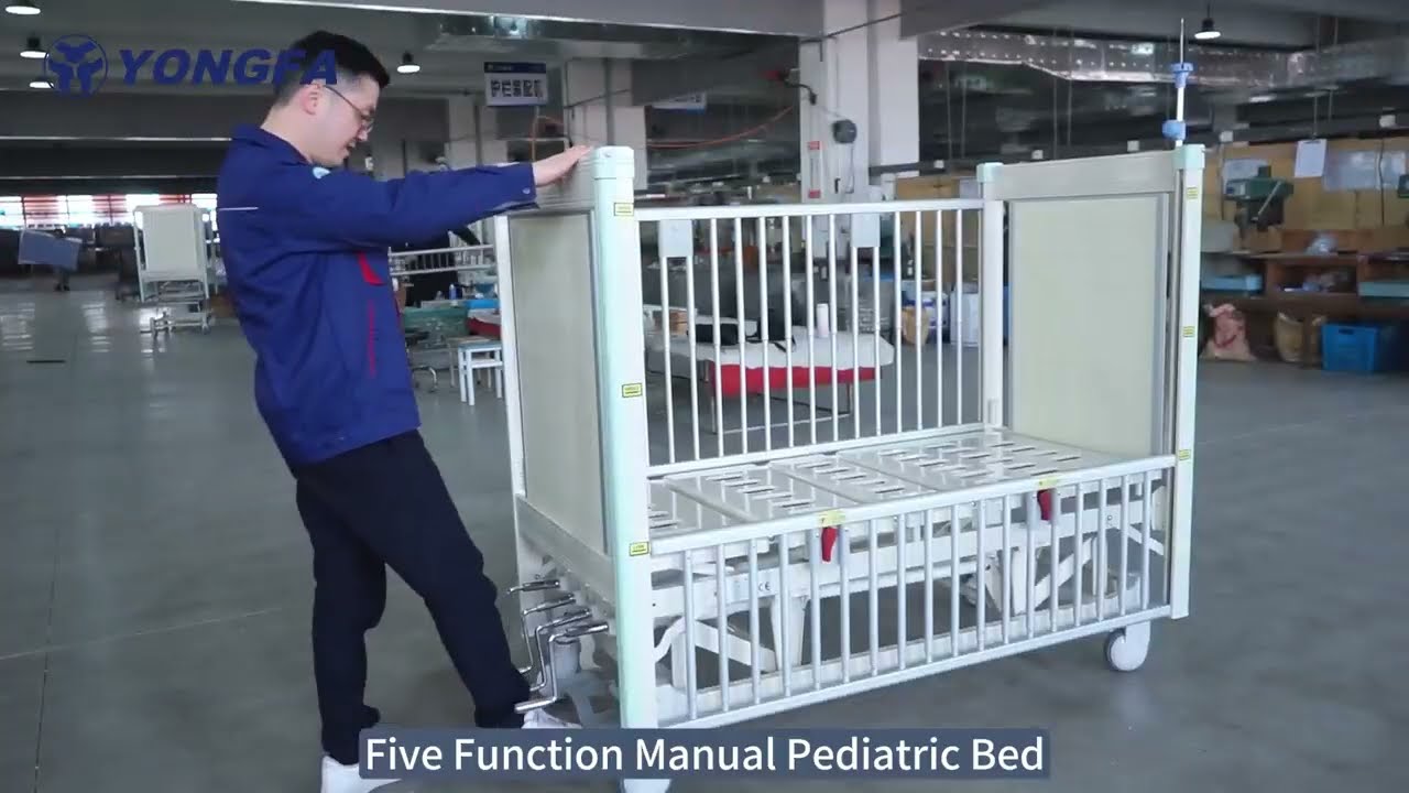 5 Function Pediatric Manual Hospital Bed with Full Safety Rails Adjustable Children Hospital Bed