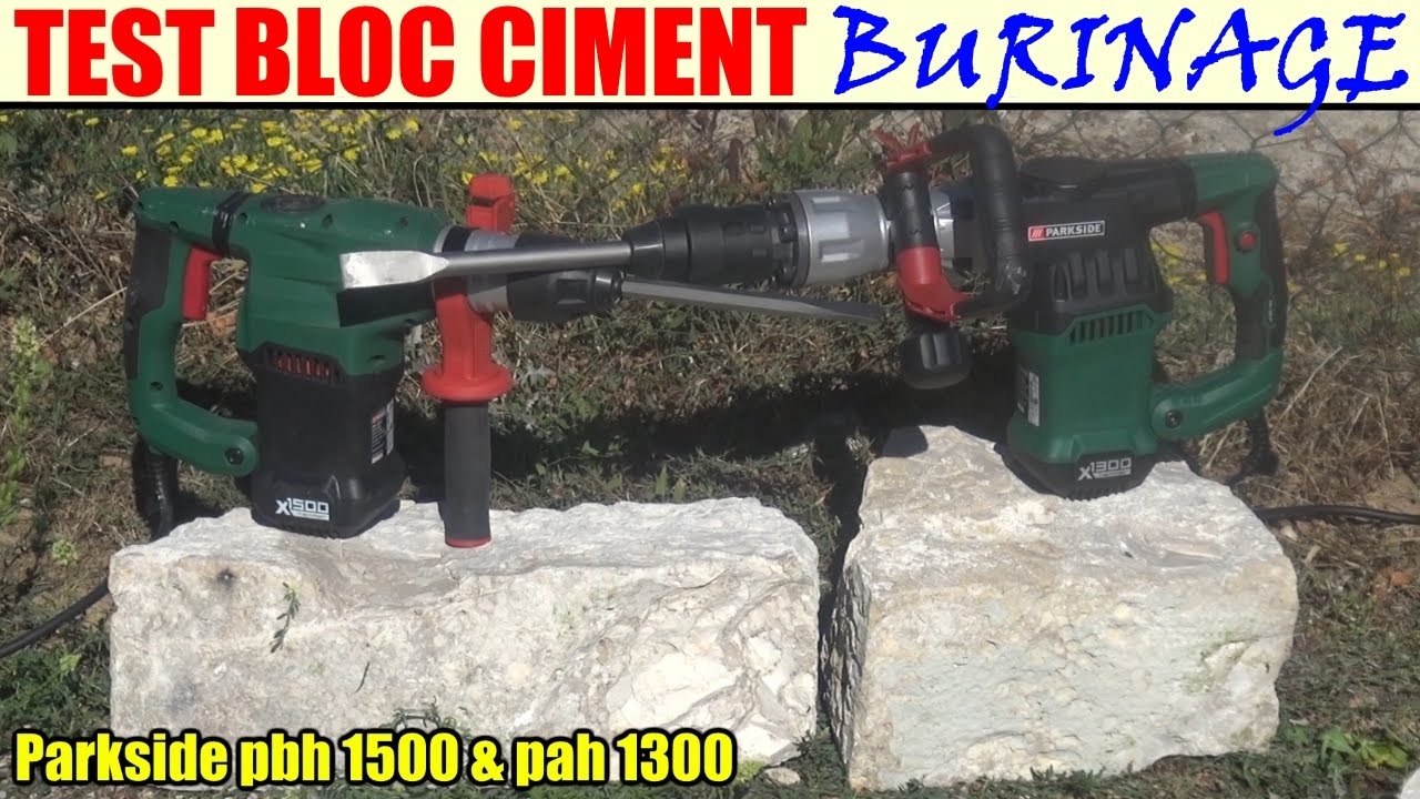 parkside perforateur burineur pbh 1500 et burineur parkside pah 1300 test block ciment