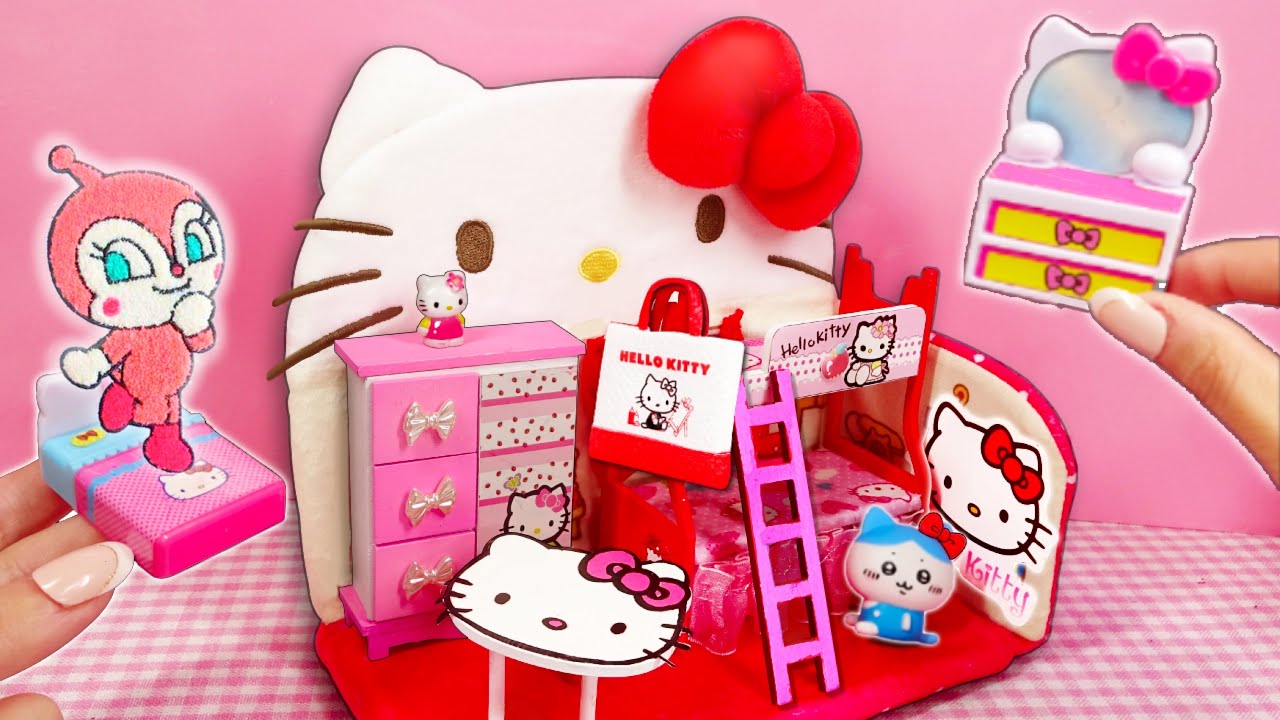 ドキンちゃんとコキンちゃんと可愛いキティちゃんルームを作ろう🩷(#たまごmammy)ちいかわのハチワレとリカちゃん手伝います！kitty miniature room