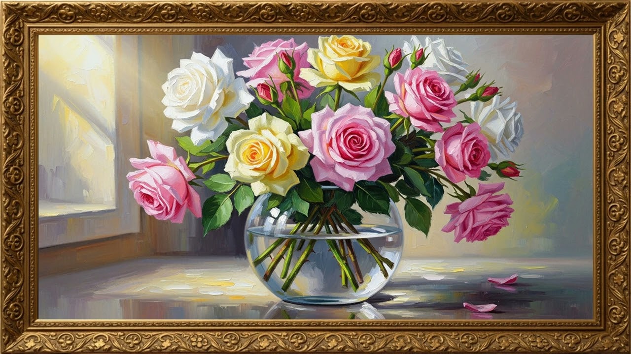 Timeless Rose Bouquet Canvas | Relaxing Art Gallery Ambience