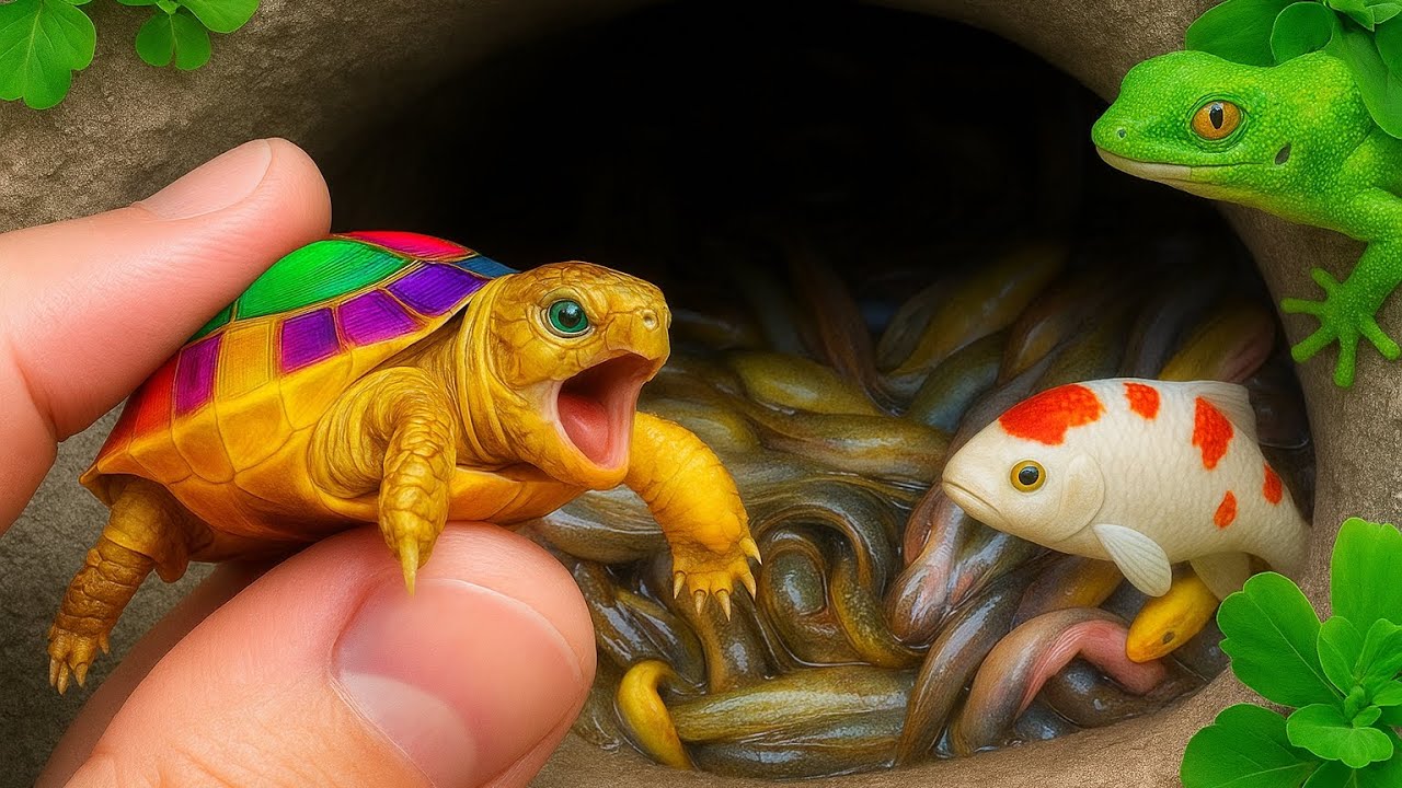 The Incredible Catch Colorful Aquarium Fish In Small Pond, Baby Turtle, Pencil Fish, Carp, Goldfish