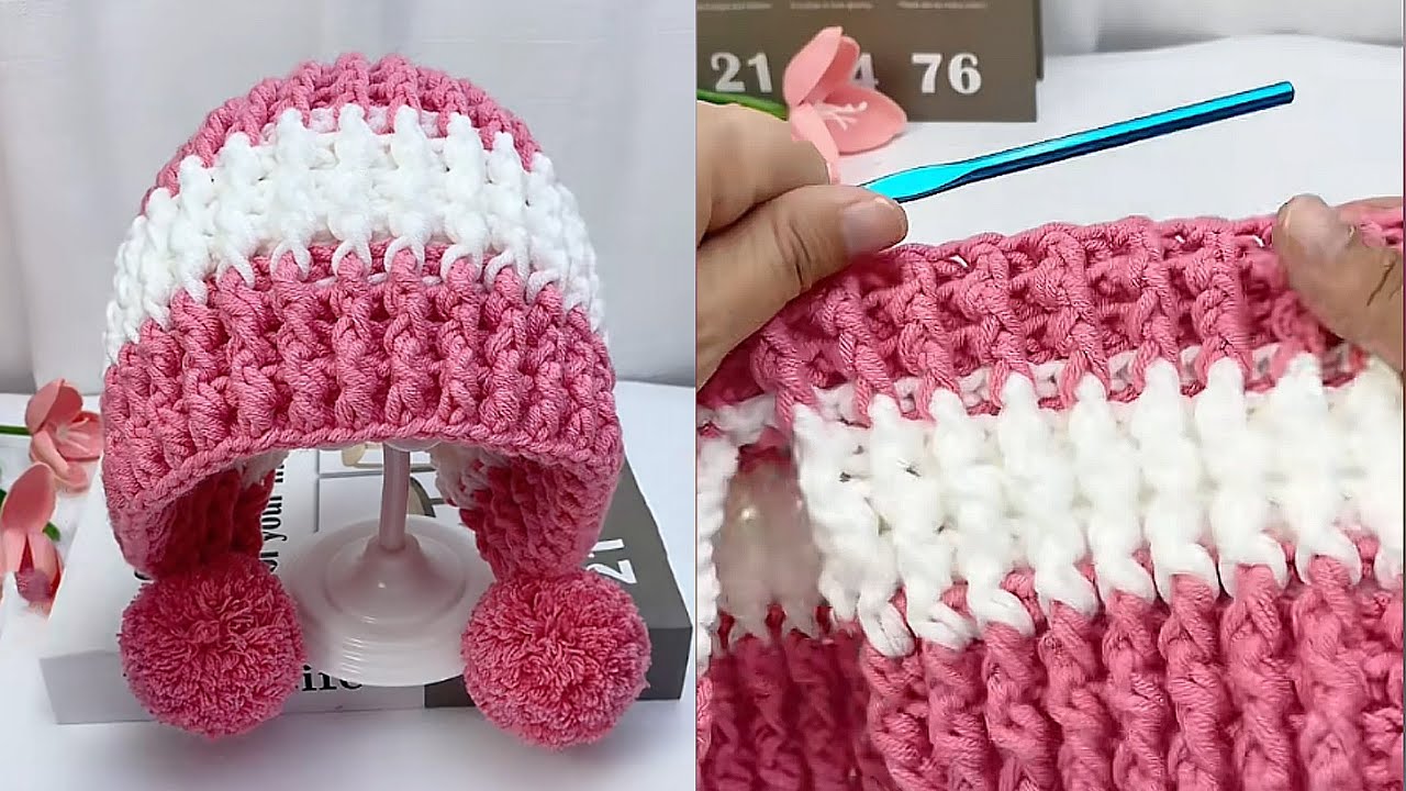 Easy Winter Crochet Beanie ❄️ | Cute Split Back Hat with Pom Poms