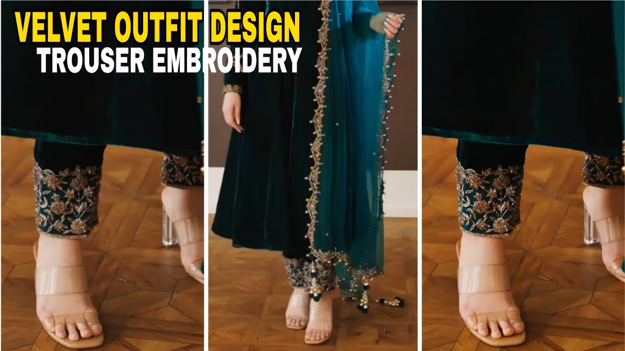 Velvet Outfit design🥀Embroidery Design✨️Viral Dress design | Hand Embroidery Beads work Design✨