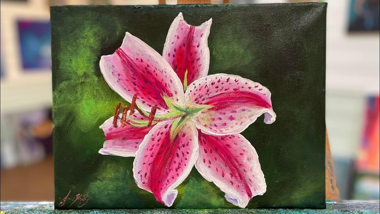 How To Paint A Stargazer Lily timelapse in acrylic