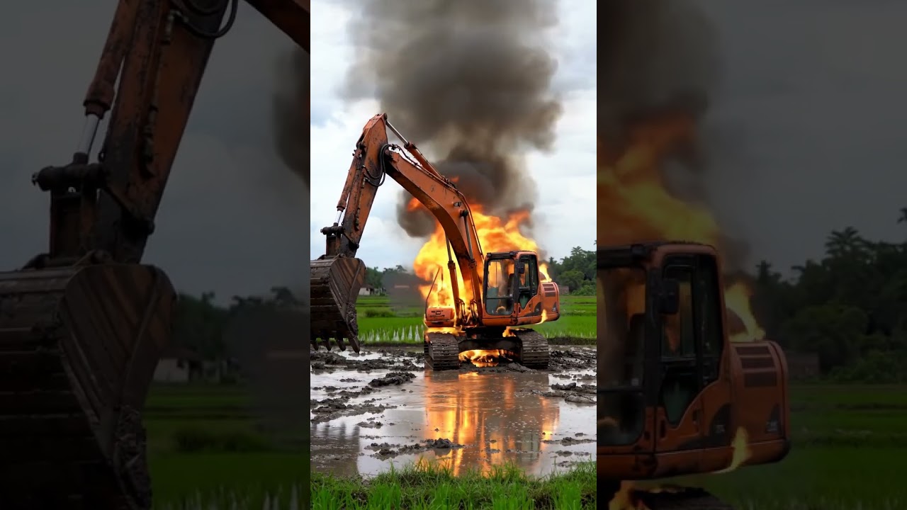 Excavator terbakar masih bisa bergerak #excavator #viralvideo #reels #fyp #shorts
