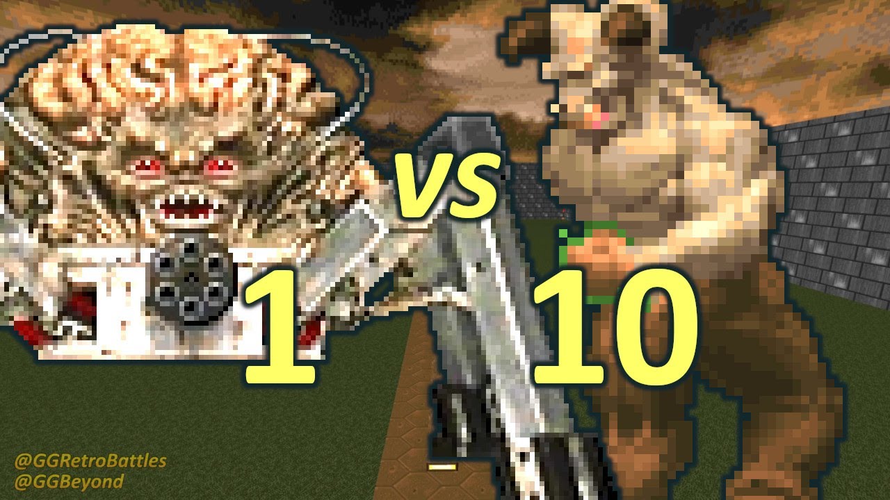 Spider Mastermind vs 10 Hell Knights - Monster Infighting - Doom II Retro Battles