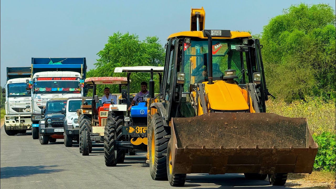 Jcb 3dx loading Mud in TATA Tippers Tractors Swaraj 855F New Holland 3630 4x4 TractorNew Thar Truck