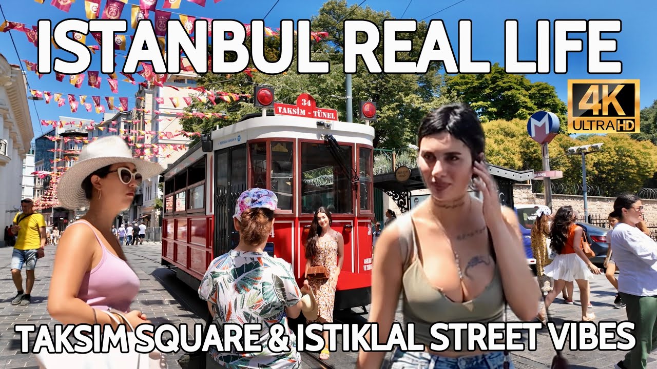 Istanbul Taksim Square, Istiklal Street Vibes | Locals & Tourists | Cafes, Shops, Real Life in 4K