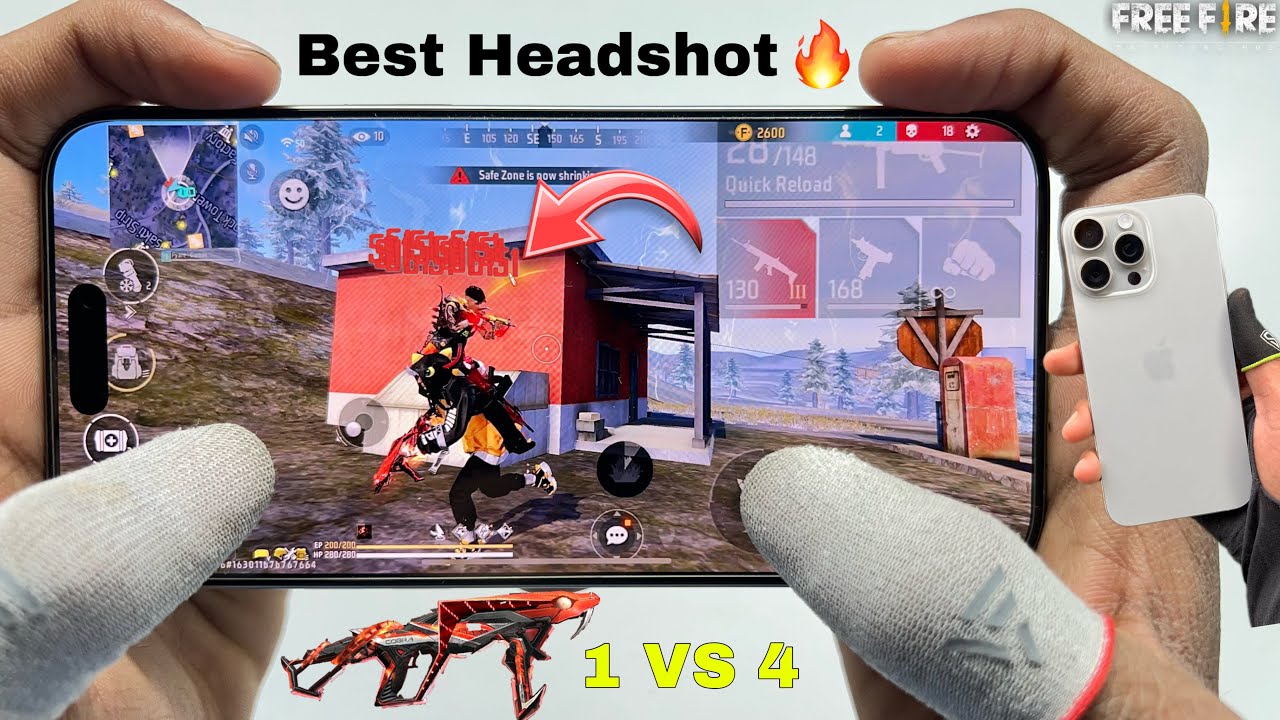 iPhone 15 Pro Max free fire gameplay test 1 vs 4 2 finger handcam m1887 onetap headshot