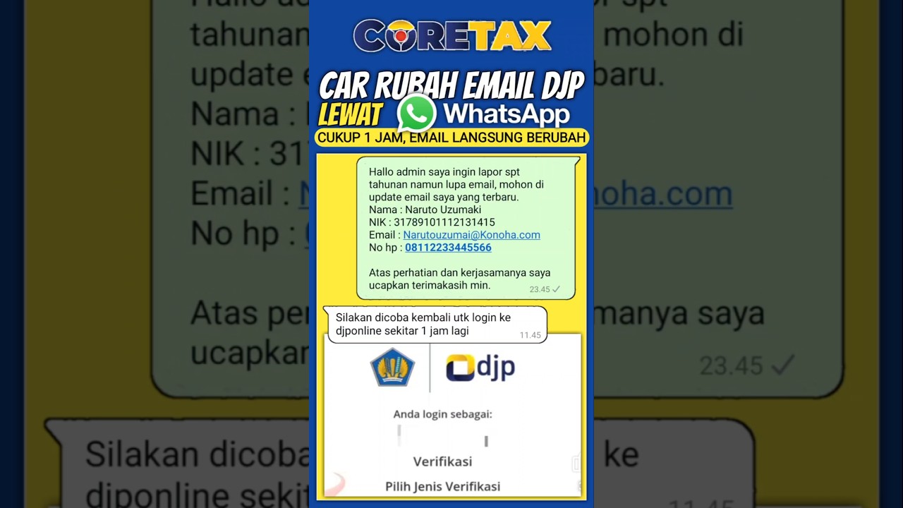 Cara merubah email dan No Hp DJP Online lewat whatsapp #coretax #djponline #pajak