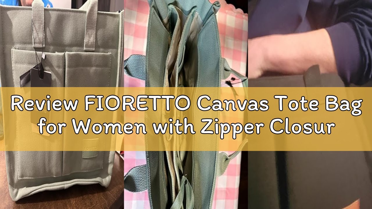 Review FIORETTO Canvas Tote Bag for Women with Zipper Closure & Individual Compartments for Work Col
