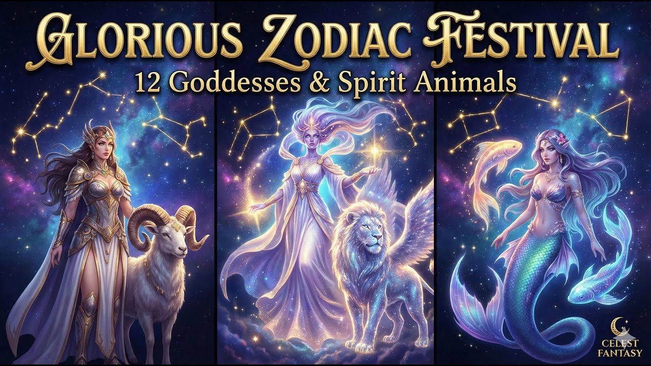 Magical Zodiac Realm | 12 Goddesses & Spirit Animals | Relaxing Fantasy Music & Art 4K