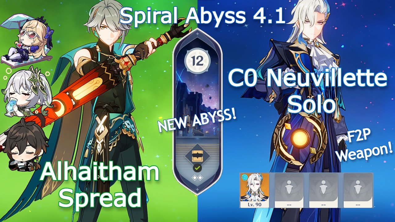 NEW Spiral Abyss 4.1! C0 Neuvillette Solo x C0 Alhaitham Spread | Floor 12 9 Stars | Genshin Impact
