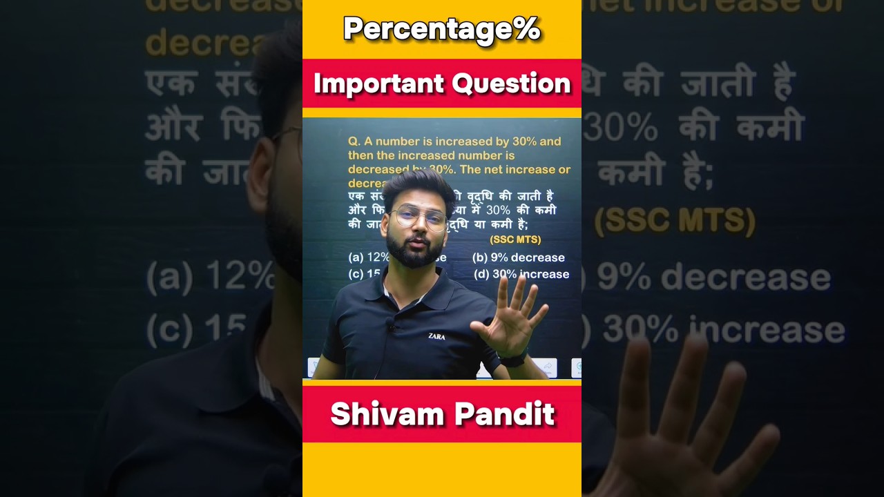 Percentage Imp Ques😲📝 Shivam Pandit Sir🔥 #ssc #cgl #chsl #mts #cpo #rpf #uppolice #shorts #youtube