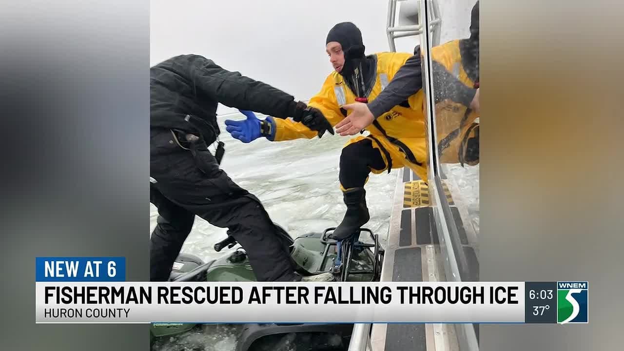 Fisherman rescued after falling through ice