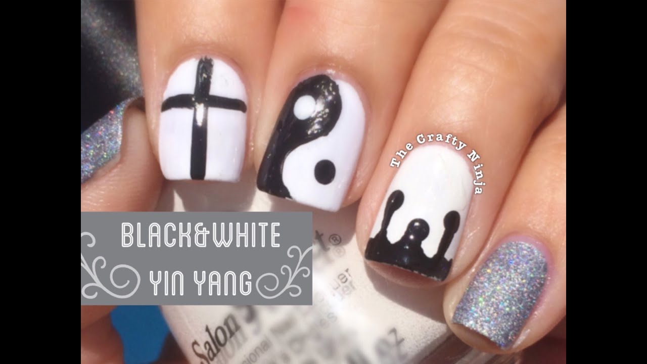 Black and White Yin Yang Cross Drip Nails by The Crafty Ninja