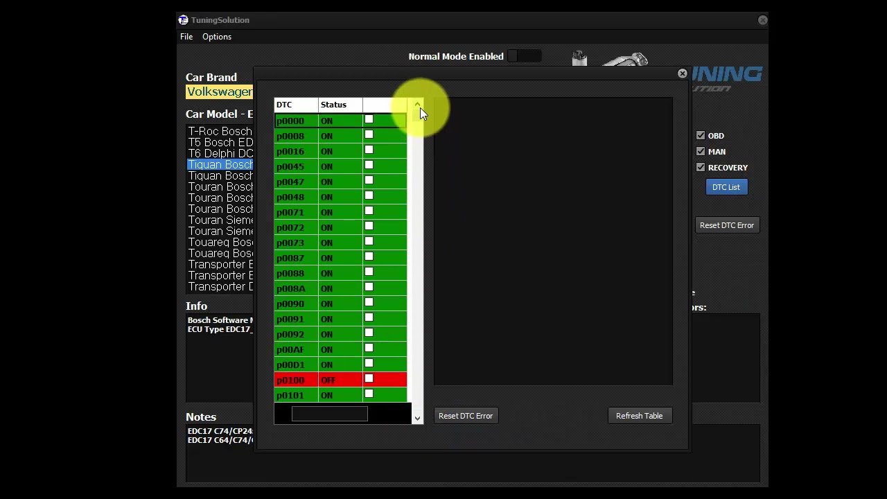 Tuning Solution V16.0.0.0 New Function: Dtc List