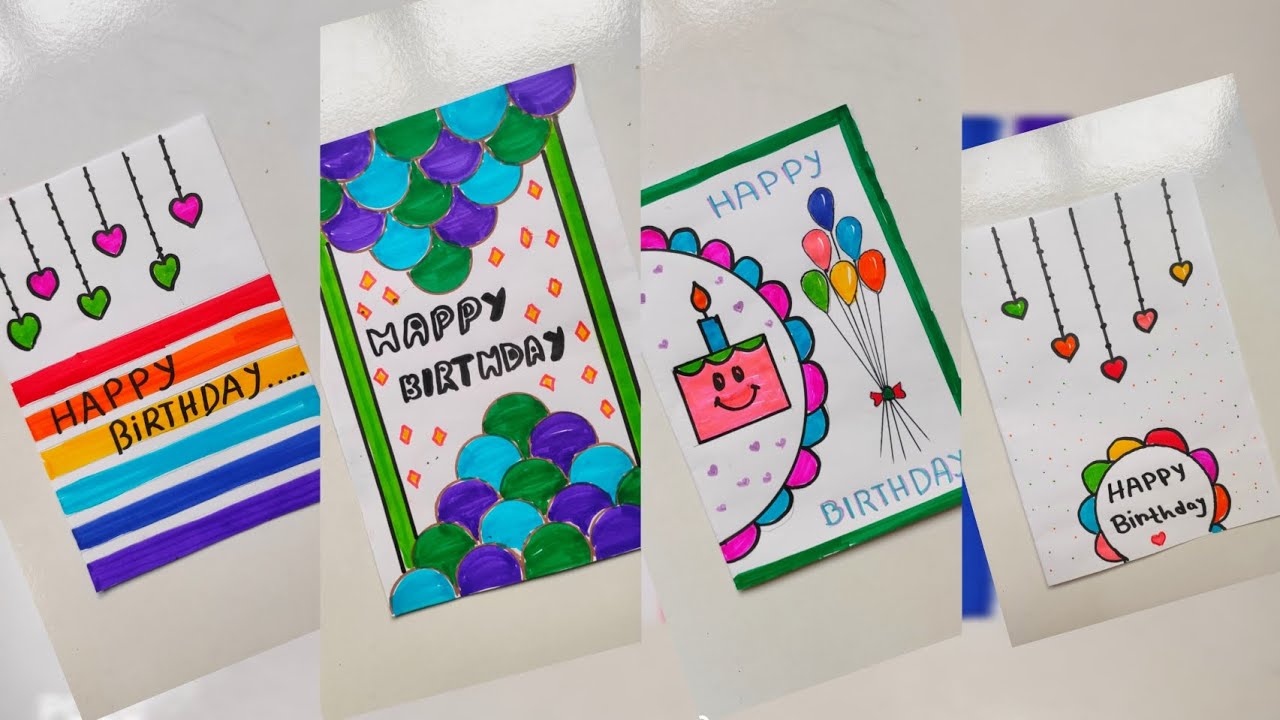 🌈 Top 4 Birthday Greatings card 🌈 / Birthday card making at 1 min 😍