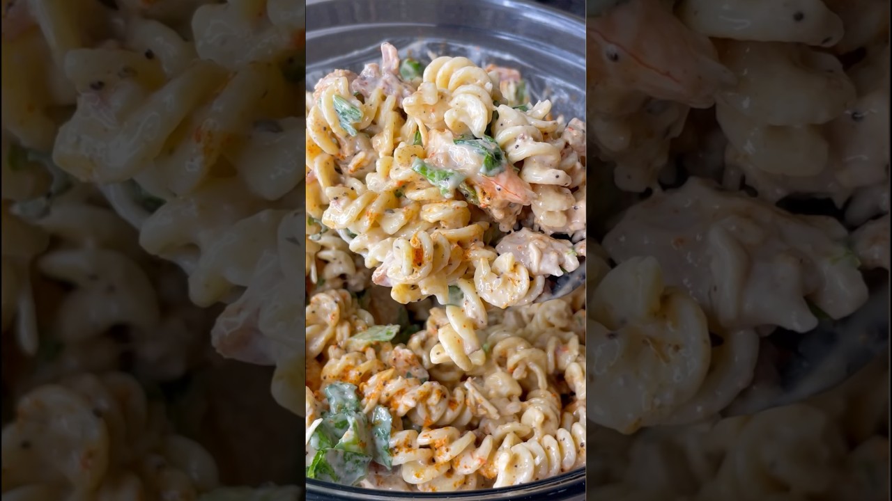 Chicken and Shrimp Caesar Pasta Salad 😋 #shorts #pasta #salad #pastasalad #caesarsalad