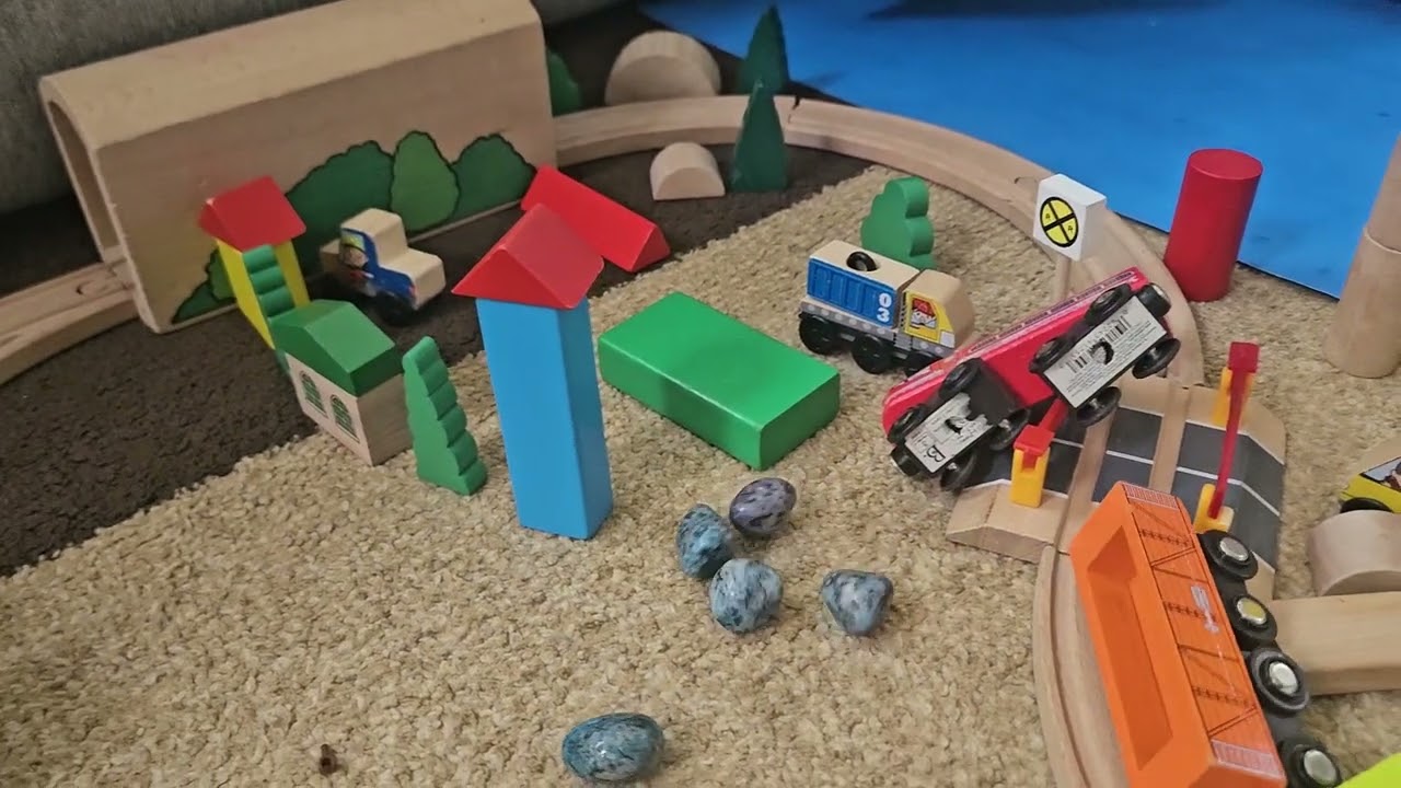 Wooden Train Crash Part 2!  Check out the 1:14 Mark for a Surprise!
