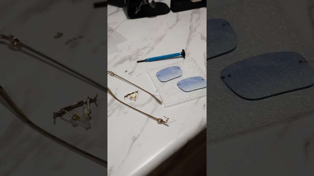 NEW &bull; Gucci GG1703O Gold Rimless Glasses | Custom Blue Gradient Lenses | Gold Flash Mirror #shorts