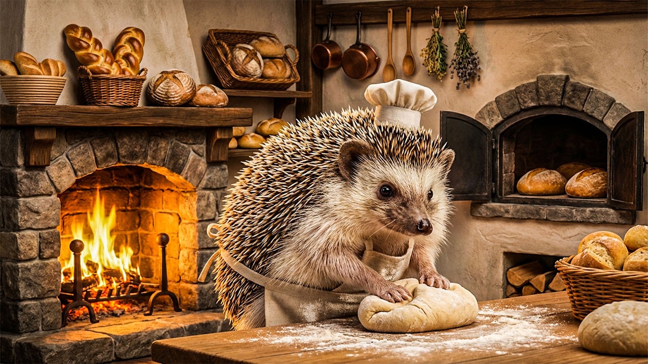 Hedgehog's Baking Bliss | Fireplace Sounds & Cozy Nature ASMR for Relaxation