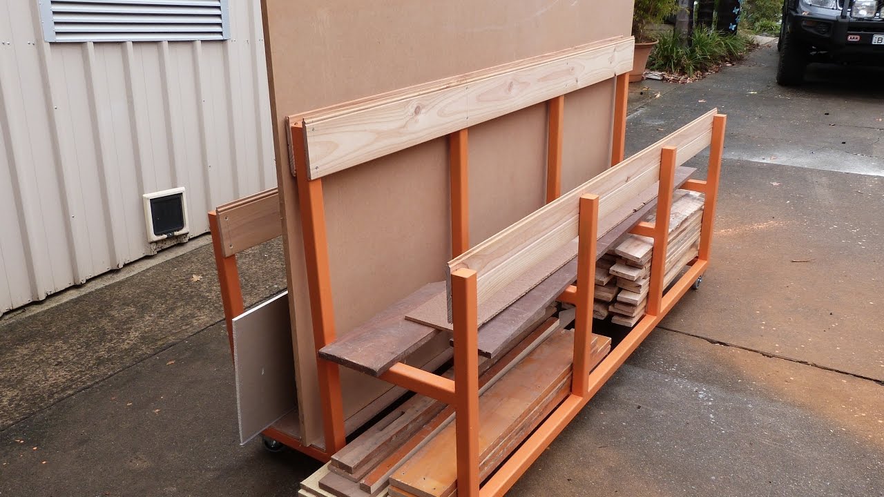 Rolling Lumber Rack for Woodwork Timber and Sheet Storage, made from Steel.