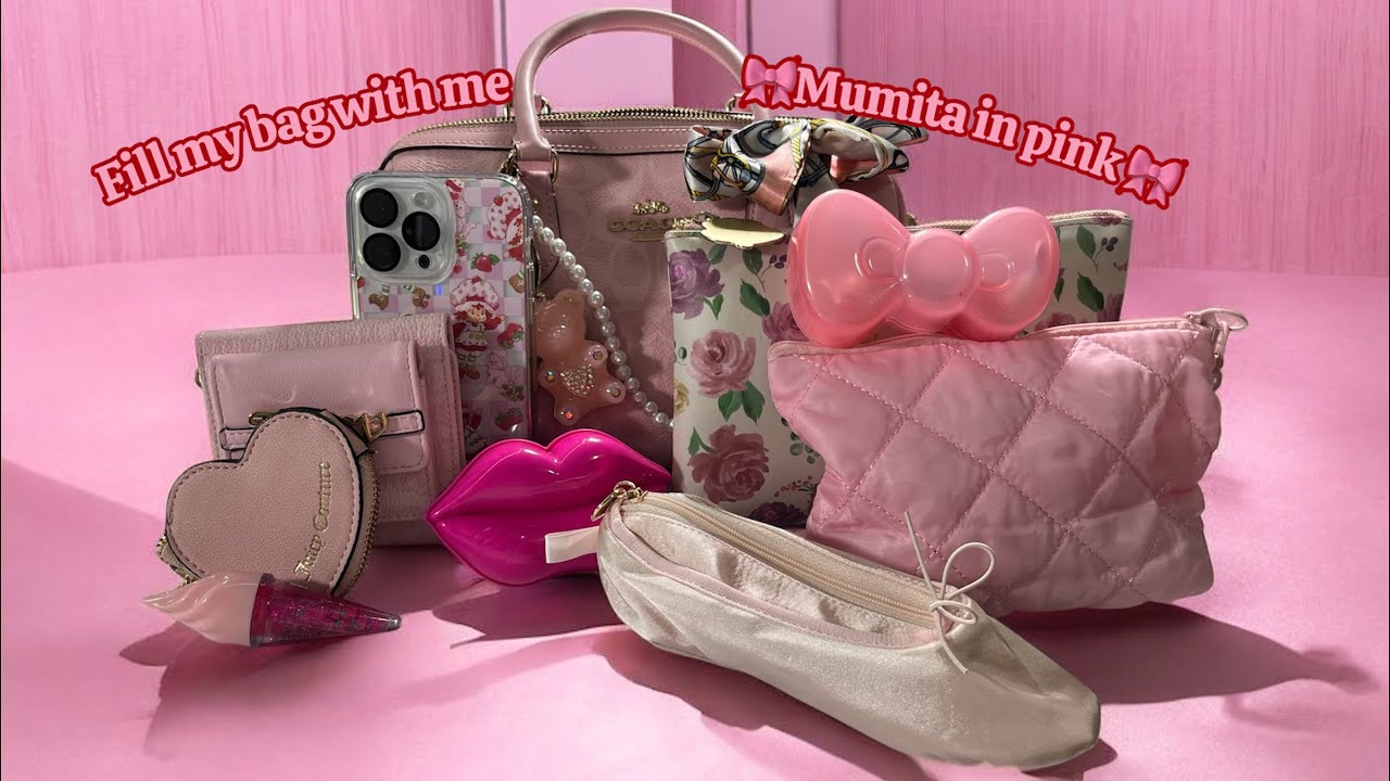 Fill my bag with me🎀powder pink coach rowan 🎀