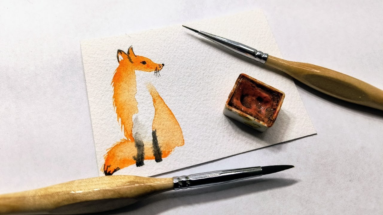 WOODLAND ANIMALS: Easy WATERCOLOR fox using 4 strokes painting tutorial » How to paint a fox
