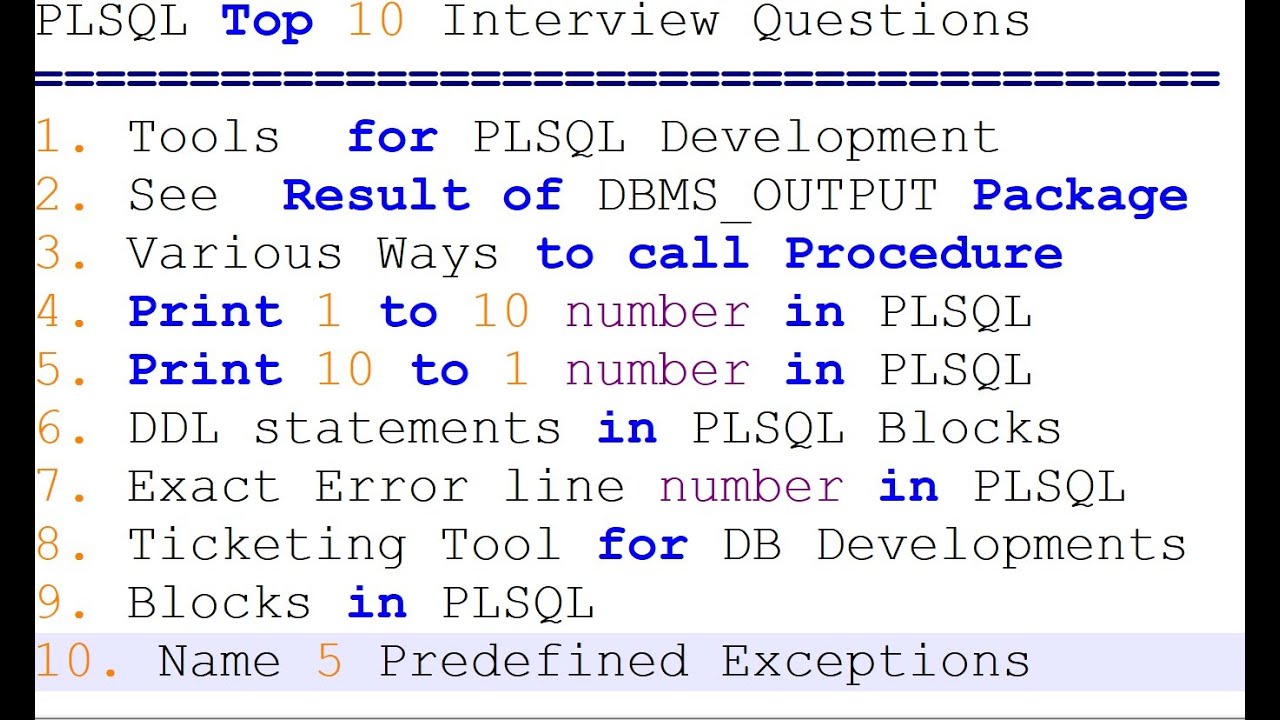 PL/SQL Interview Questions and Answers | Top 10 PLSQL Interview Questions