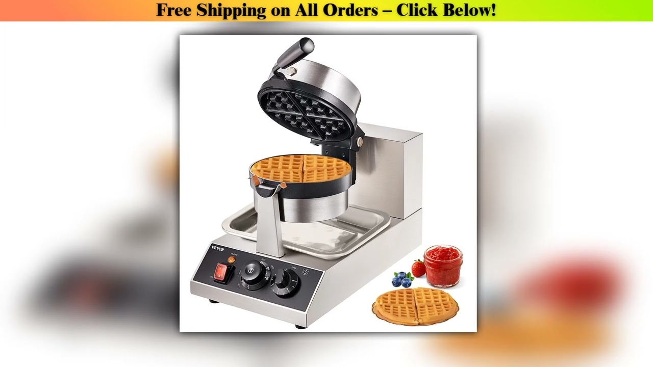 SucceBuy Electric Waffle Maker Stainless Steel Round Waffle Iron Non-Stick Waffle Baker Machine