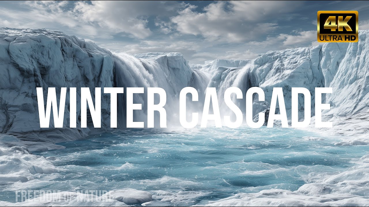 Winter Cascade – Icy Waterfall & Soft Music for Calm Moments