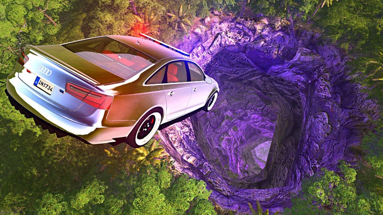 BeamNG drive - Car Falls into Deep Höle in Earth (Cave Diving)