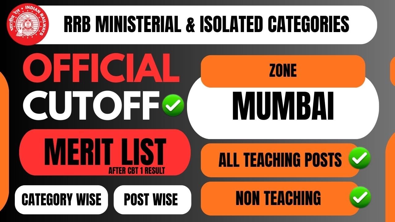 RRB CEN 07/2024 Official Cut-Off & Merit List | RRB Mumbai Teaching & Non-Teaching | All Post
