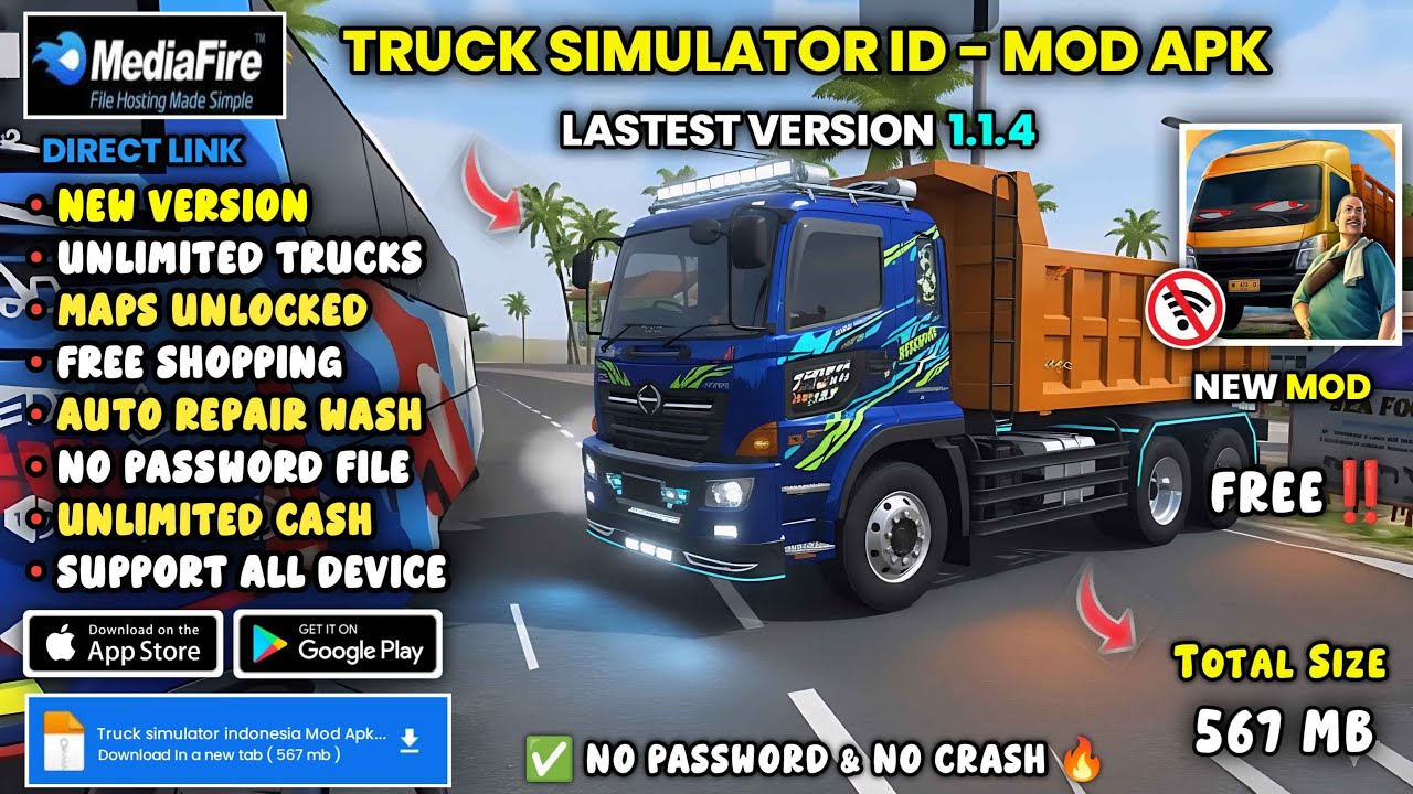 TRUCK SIMULATOR INDONESIA🔥 Mod APK 1.1.4 🚛 | Unlimited Money | All Trucks Unlocked | Maps Open.