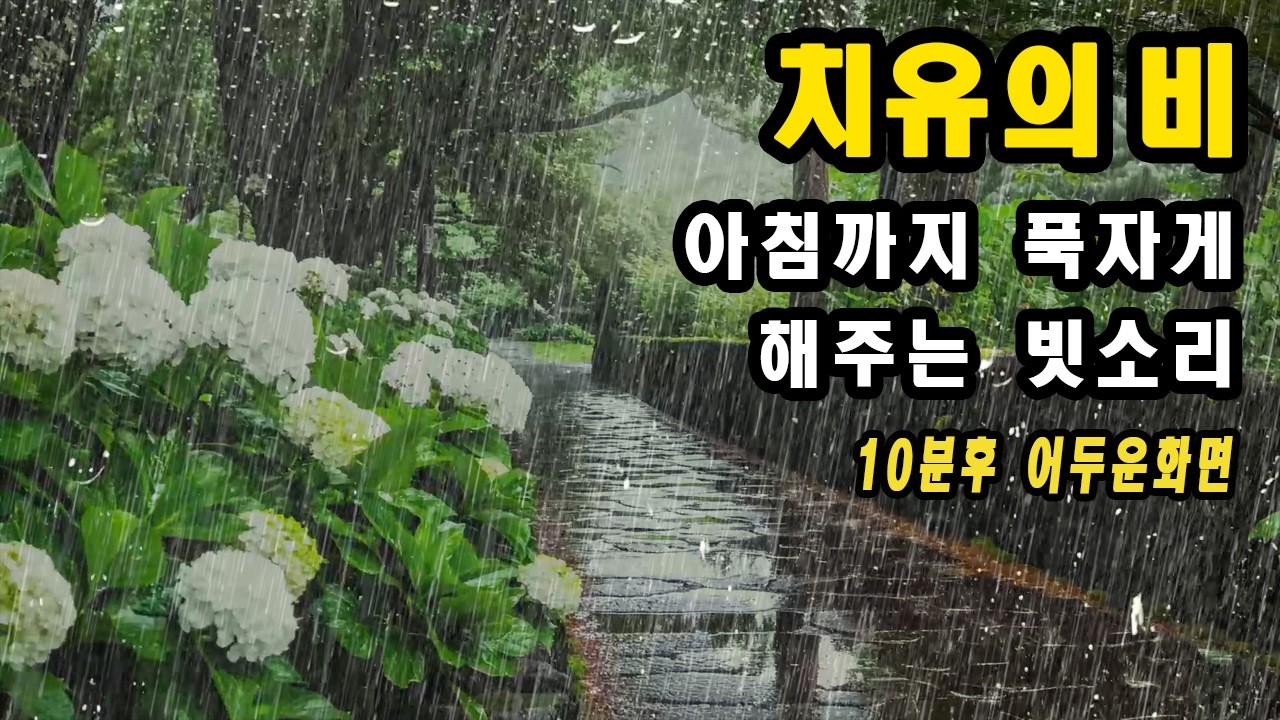 아침까지 푹자게 해주는 빗소리/ 이명 불면증 치료효과/ 10분후 화면꺼짐