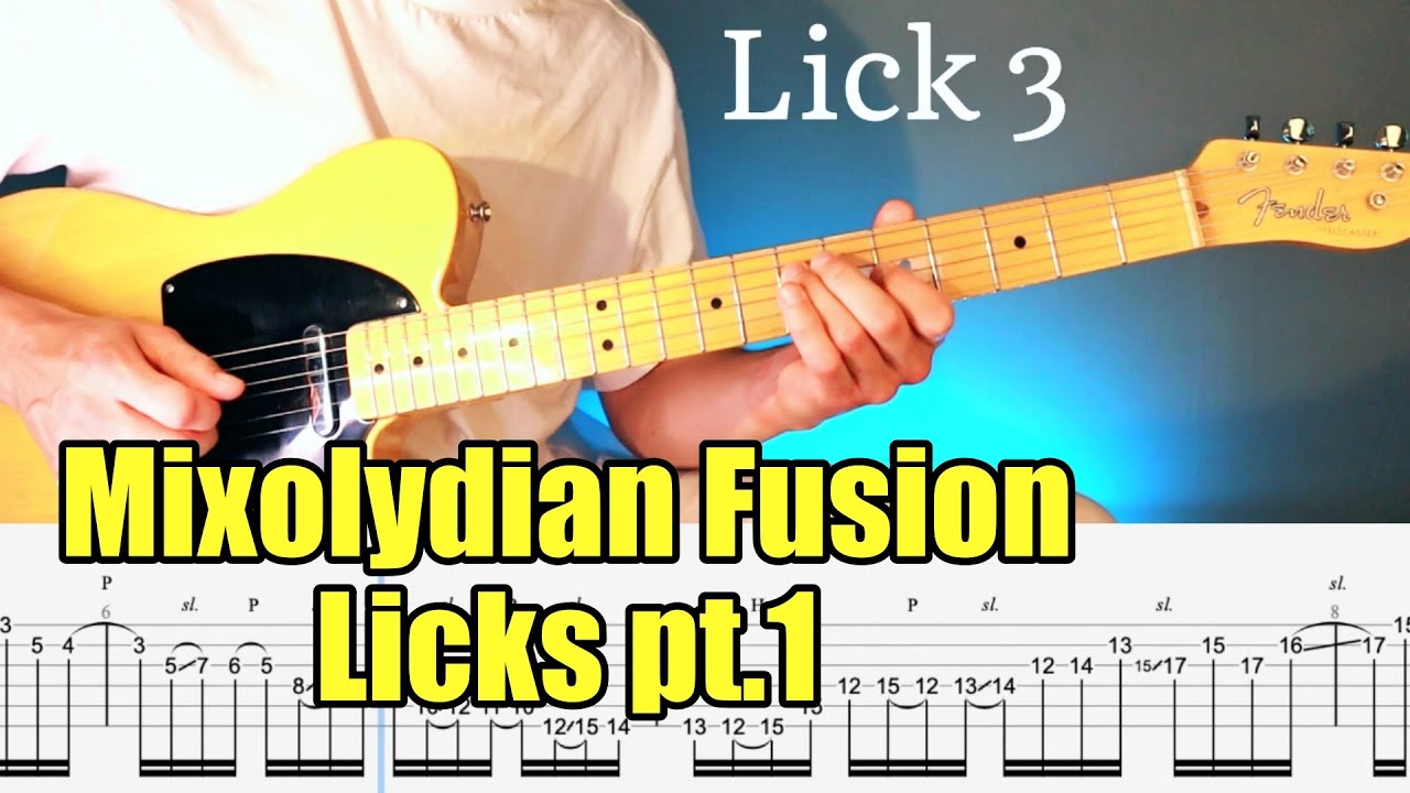 5 Mixolydian Fusion Guitar Licks with tabs