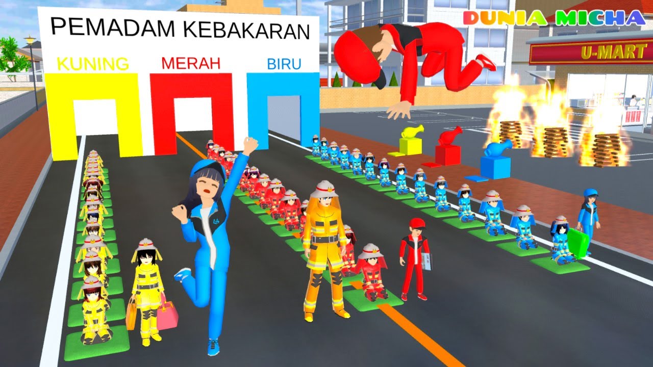 Yuta Kumpul Team Warna Merah 👨‍🚒 Mio Warna Biru Yuta Belajar Padamkan Api | Sakura School Simulator