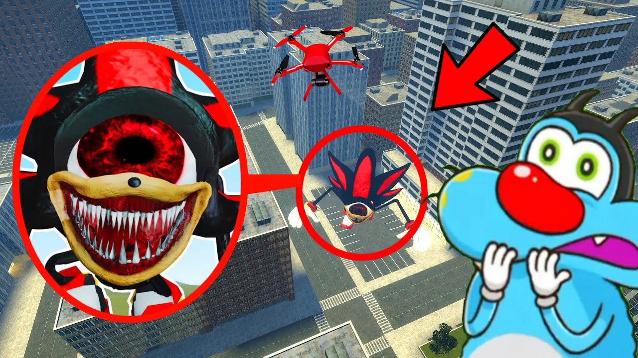 Oggy's Drone Catches Shadow Sonic Eyx Tapes In Big City ( Garry's Mod sandbox)