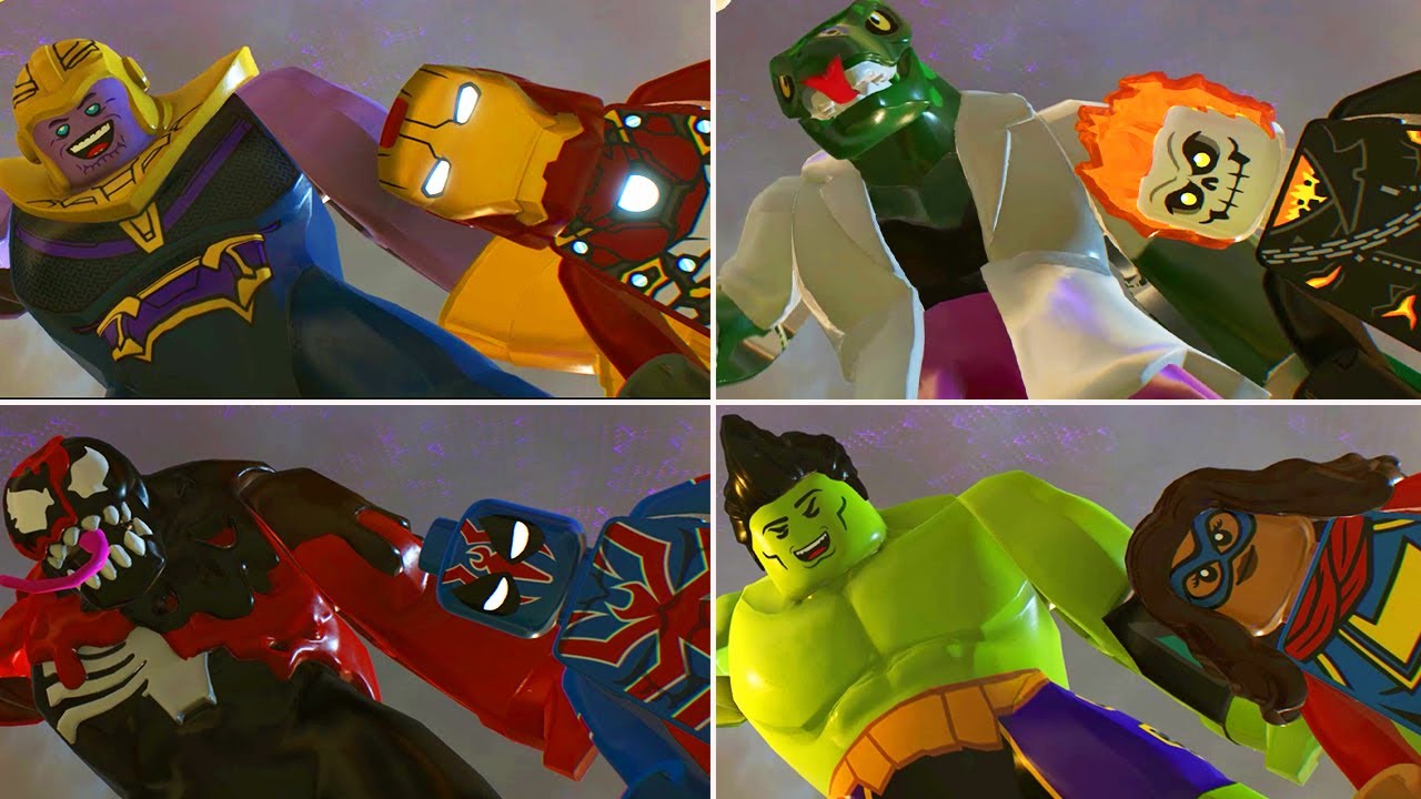 Все персонажи мстителей с большой фигурой Халк Смэш Локи в LEGO Marvel Super Heroes 2