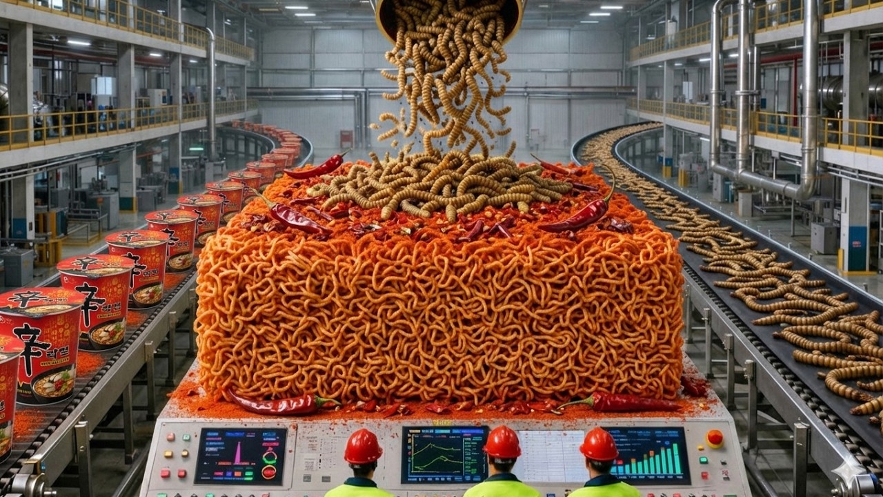Inside the Mealworm Factory | How Millions of Worms Become Spicy Instant Noodles (Full Process)